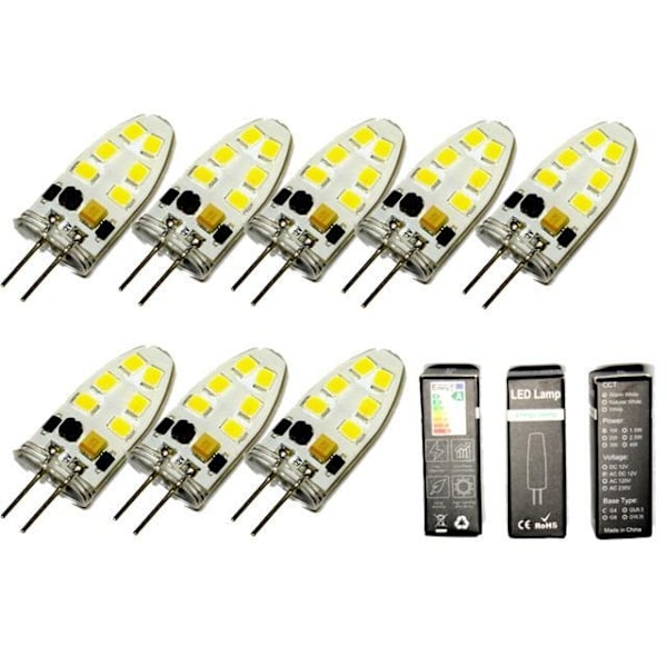 G4 2w dimbar 12v DC + AC LED-lampa 2900K varmvit G-4 8-pack- Perfet white