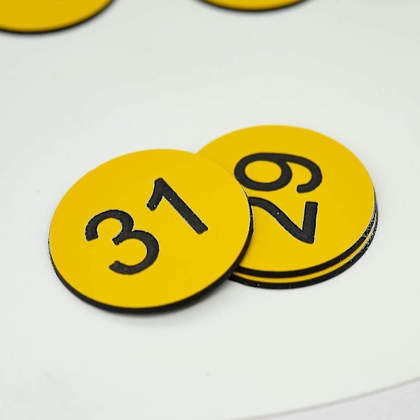 Numeroituja tunnisteita, kaiverretut numerot, avaimenperät ilman reikiä - Perfet 1-100 Yellow