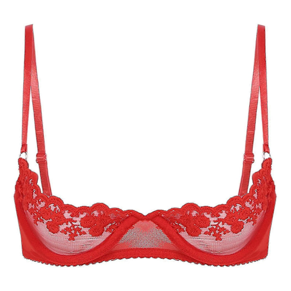 Dam 1/4-kupa bygel-bh halterneck O-ring transparent spets push-up bh underkläder öppen byst bh underkläder-Perfet Red D 4XL