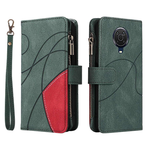 Plånboksfodral för Nokia G20/G10 med blixtlåsficka, nio kortplatser, PU-läder, magnetiskt spänne, kompatibel med Nokia G20/G10 - Perfekt Green
