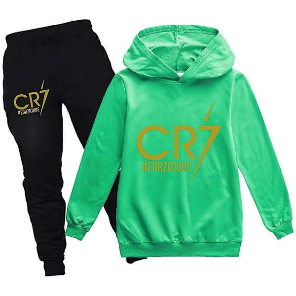 Pieces Cristiano Ronaldo Hoodie VM Nummer 7 Gave Fodboldstjerne Hoodie og Blå Bukser Sæt Piger Drenge Hættetrøje Trøje Børn - Perfekt Green 2-3years