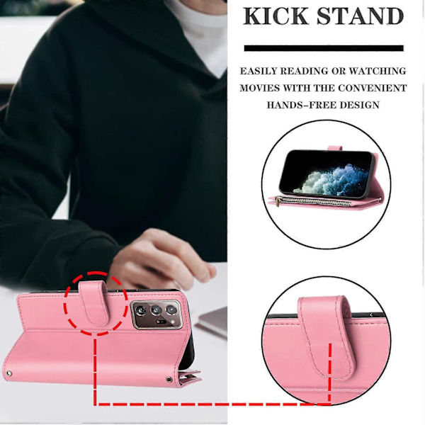 Kompatibel med Samsung Galaxy Note 20 Ultra Lommebok Etui Premium Glidelås Stor Plass Flip PU Lærdeksel - Perfekt Pink
