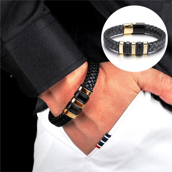 Magnetisk læderarmbånd Fashion Titanium Magnetisk cirkulation - Perfet Black Gold