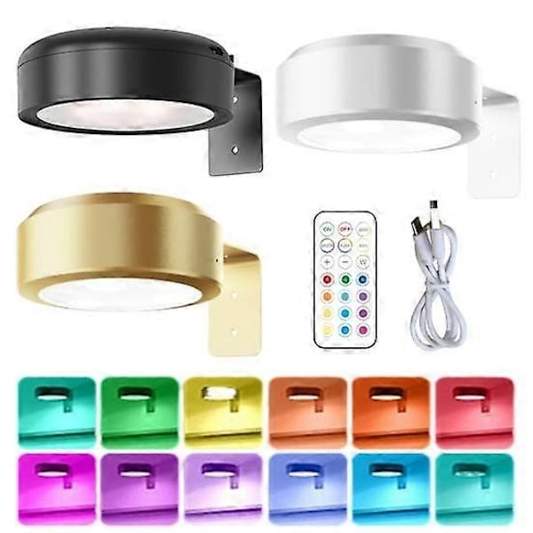 Väggmonterad Trådlös Tavellampa med Fjärrkontroll Dimbar Batteridriven Justerbar 13-Färgs RGB Målningslampa-Perfekt black 3pcs