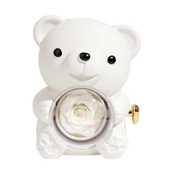 Evig Ros Nallebjörn Gåva med Hjärtformat Halsband Roterbar Evig Blomma Nallebjörn Presentförpackning Fru Mamma Mormor Flickvän Alla Hjärtans Dag - Perfekt White