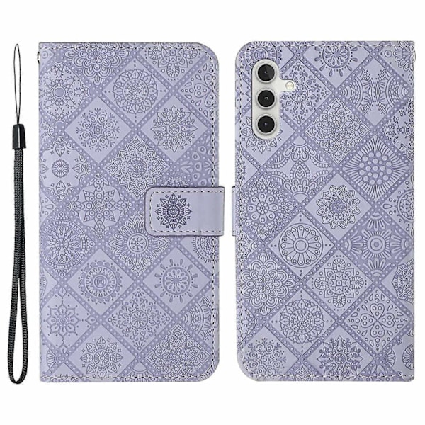 Yhteensopiva Samsung Galaxy A25 5G (Global) (161.0 x 76.5 x 8.3mm) Lompakkokotelo Nahka+TPU Etninen Tyyli Suojakuori - Perfet Purple