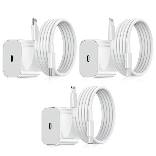 3-pack iPhone-laddare – snabbladdaradapter + USB-C 20W vit (NT) 3-pack iPhone-laddare iPhone 3-pack