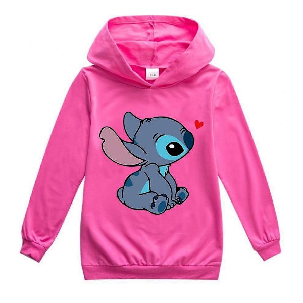 Børne Drenge Piger Disney Stitch Jule Hoodies Topper Trøjer - Perfekt Rose Red 2-3year(100cm)