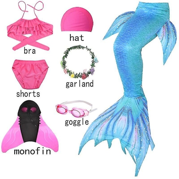 Halloween 7st/ set Barn The Little Mermaid Tail Baddräkt med Monofin Bikini Baddräkt Carnival Party Beach Badkläder - Perfet 7pcs-I with fin 140(height130-140cm)