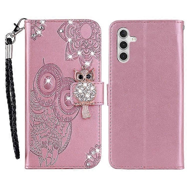 Kompatibelt Kompatibelt med Samsung Galaxy A15 4G Fodral Strass Dekor Läder Ställ Mobiltelefon Plånboksfodral - Perfet PinkGold
