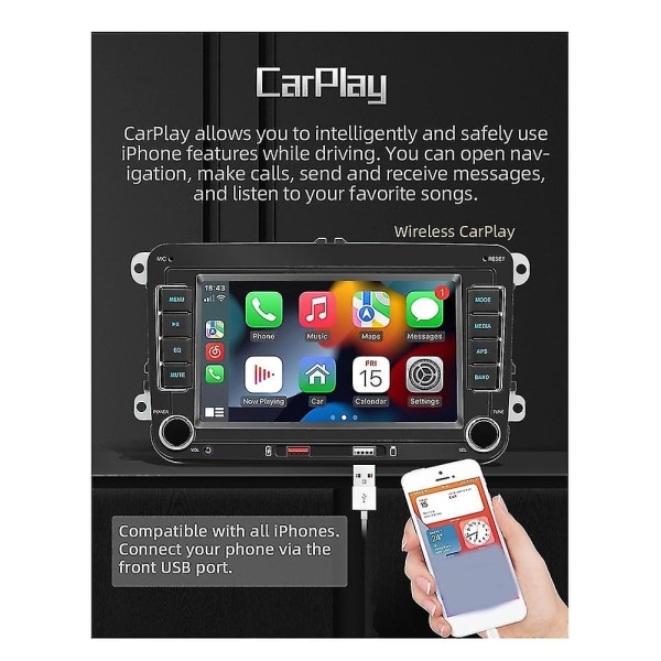 7 Tommer 2din Carplay Android-auto Radio Bil Stereo Bluetooth Mp5-afspiller 2usb til /golf // - Perfet