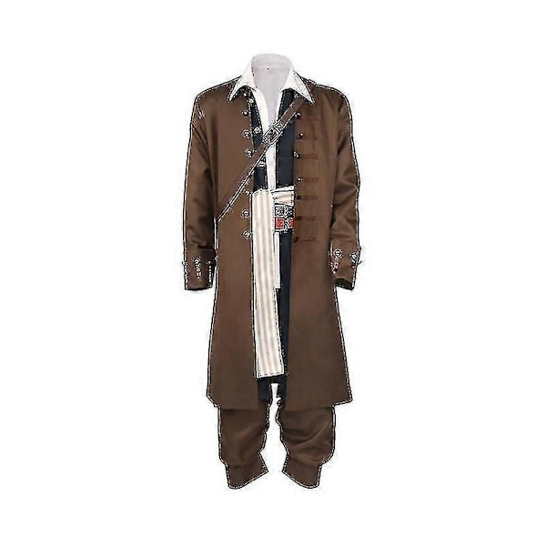 Captain Jack Sparrow Cosplay Kostume Frakke Jakke Voksen Hat Paryk Sæt Halloween Karneval Kostume - Perfekt T2 XL