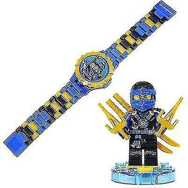 Lasten rakennettava kello ja kellot Muovikello linkkiketjulla ja minifiguurilla - Täydellinen Ninjago blue