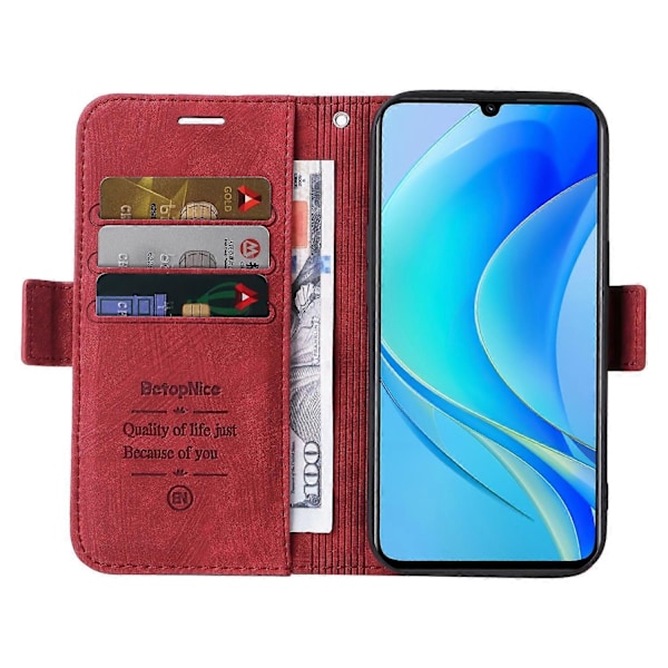 til Huawei nova Y70 / Y70 Plus / Enjoy 50 BETOPNICE Dobbelt-side Spænde Læder Telefon Cover - Perfekt Red
