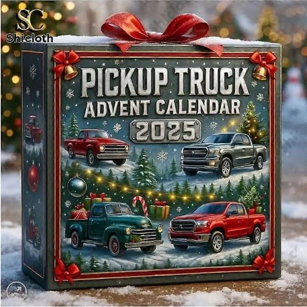 Adventskalender i form av en pickup truck - Julgransprydnader, akrylprydnader, bilsamlarobjekt
