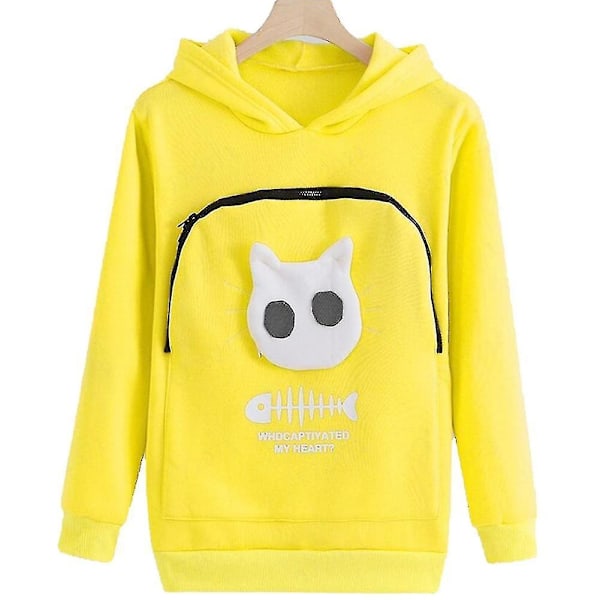 Tröja för kattälskare - Hoodie med känguruficka för hundar och husdjur, tassmotiv, mysig ficka, djuröron, huva - Perfekt Yellow XL