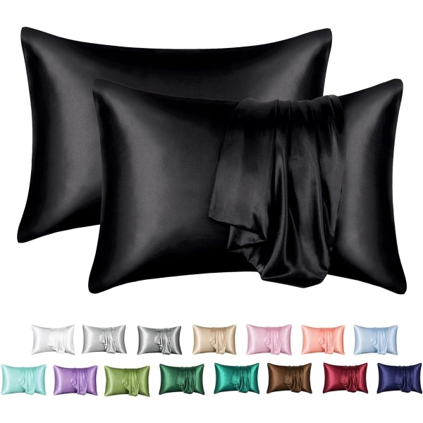 Silke Satin Pudebetræk 2-pak (uden fyldstof) - Perfet Black 50X75cm