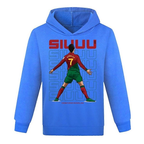 Julgåvor Cristiano Ronaldo Hoodie VM Nr. 7 Fotbollsstjärna Hoodie Flickor Pojkar Huvtröja Pullover Toppar Barn Tonåringar-Perfekt Blue 7-8years