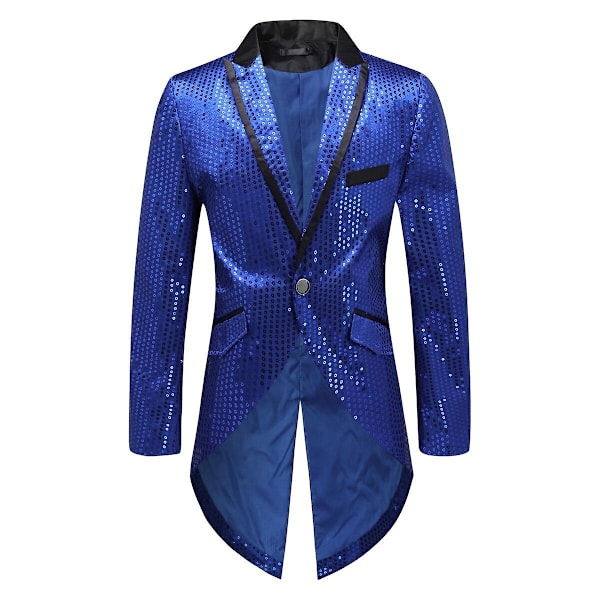 Sliktaa Herre Paljett Svalehalefrakk Jakke Fest Show Tux Kjole Frakk - Perfekt Blue 2XL