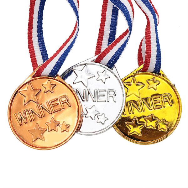 Barnemedaljer, plastmedaljebelønninger for skoleidrett eller mini-olympisk idrettsdag - Perfet silver 20pcs