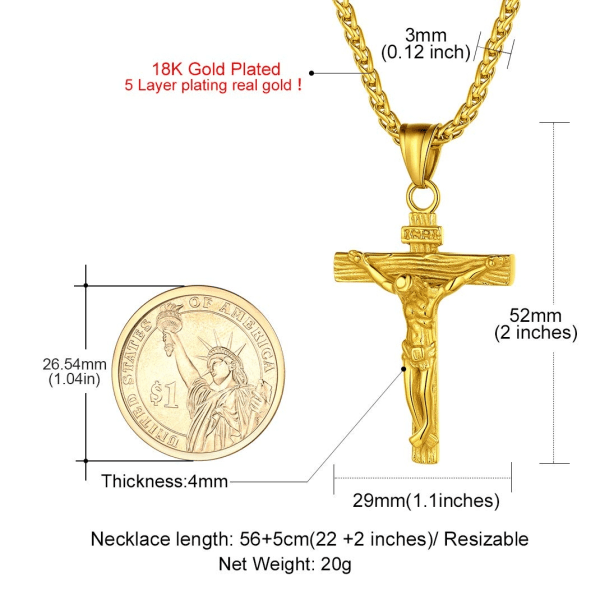 rostfritt stål korshalsband för män kvinnor guld svart Jesus krucifix kristna smycken baptistkyrkan gåva - Perfet