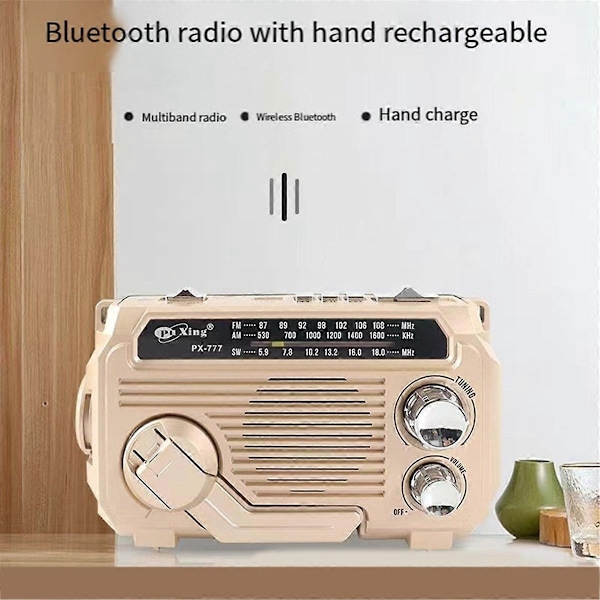FM AM SW Radio Solarladdning Nödradio Mottagare Handvev Bluetooth 5.2 Stöd TF USB Rand-Perfet Black