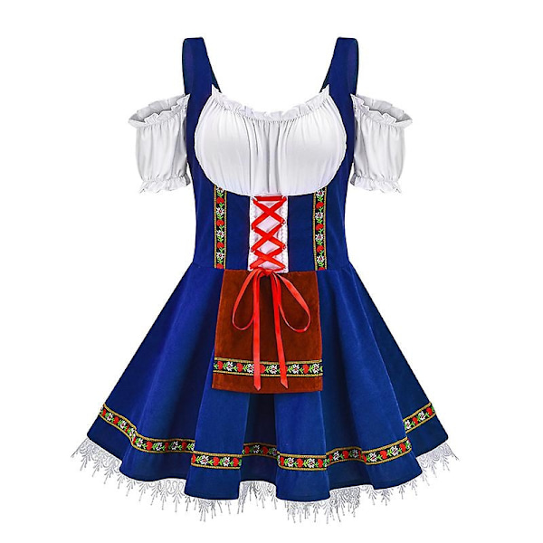 Traditionelt Par Oktoberfest Kostume Parade Pub Bartender Tjener Kostume Cosplay Karneval Halloween Ferie Party Kjole Blå-Xin navy blue L