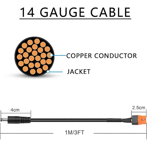 DC til XT60 Strømkabel 1M 14AWG DC Han til XT60I Hun - Perfekt