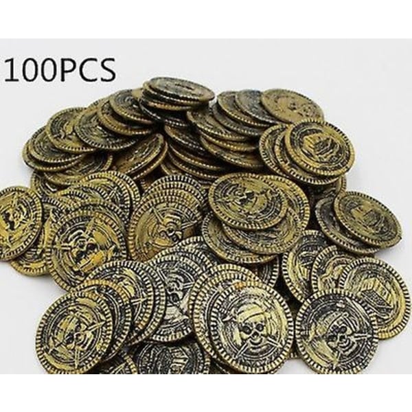 50 stk Plast Bitcoin Gull Skattmynter Kaptein Piratfest Piratskattkiste Barn Skattkiste Mynt Leke Penger-Perfet copper 100 pcs