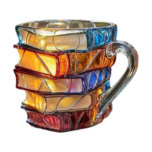 Målad Bokmugg Handgjord Färgat Glas Bok Kaffemugg Nyhet Färgglad Akryl-Perfekt