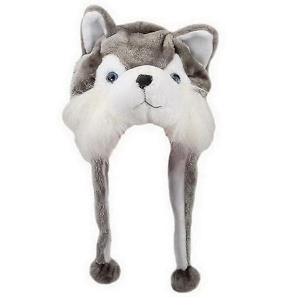 Voksen Børn Vinter Sød Plys Dyrekarakter Hue med Pom Pom Ender Lange Stropper Sjovt Udstoppede Legetøj Øreklap Hue Cosplay-Perfekt Huskies