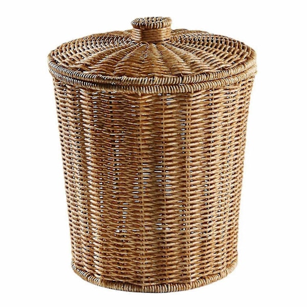Vävd Papperskorg Rund Rotting Papperskorg med Lock Planter Vävd Korgar Korg Papperskorg - Perfekt