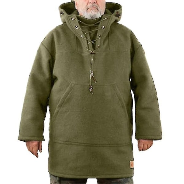 Winter Men's Leisure Jacket Hooded Wool Heavy Coat and Sweatshirt-Perfet Green M