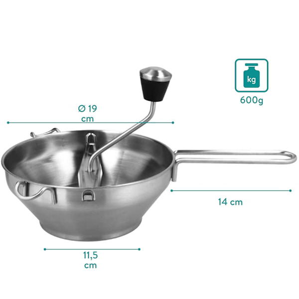Rostfritt Stål Sil med 3x Siftinsatser - Sil Kvarn för Soppa, Marmelad, Babygröt, Såser - 3 Siftinsatser - Kvarn Press-Perfet