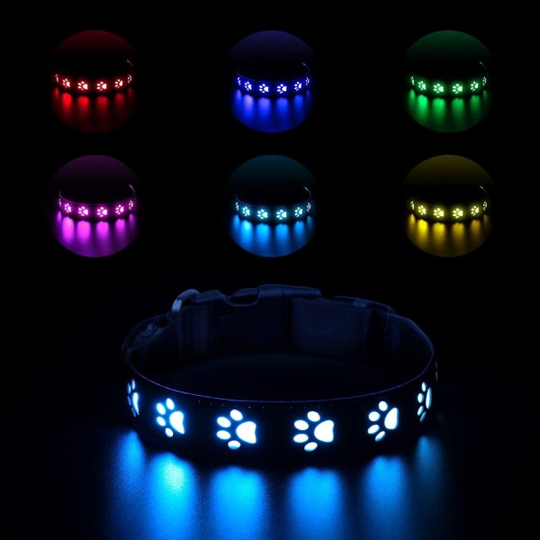 7-farvet alt-i-en LED lysende halsbånd USB-opladningslys til hundepoter (M)