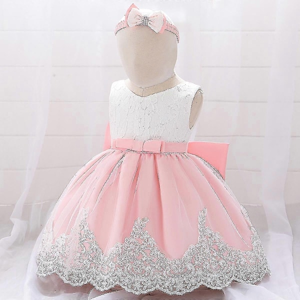 Lasten vauvan tyttöjen juhla rusettinuttu mekko seremoniaan häihin prinsessa kastetilaisuus - Täydellinen Pink 0-3 Months