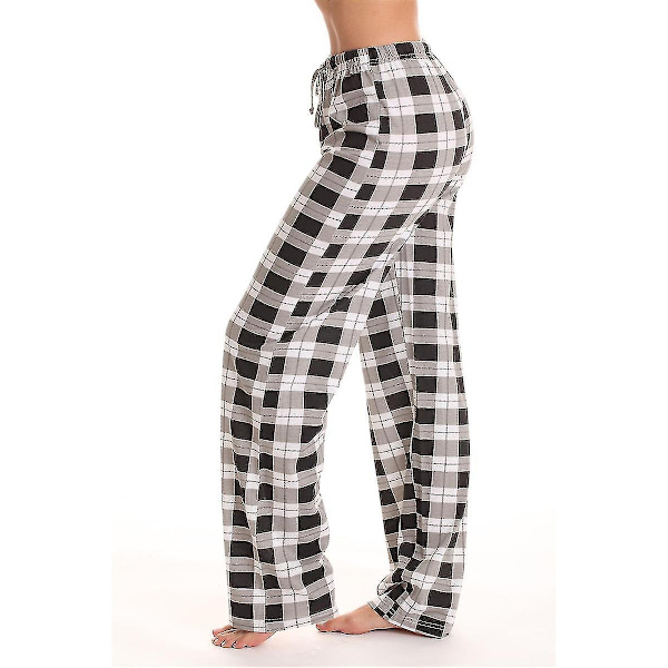 Naisten pyjamahousut taskuilla, pehmeä flanelliruudullinen pyjamahousut naisille CNMR black S