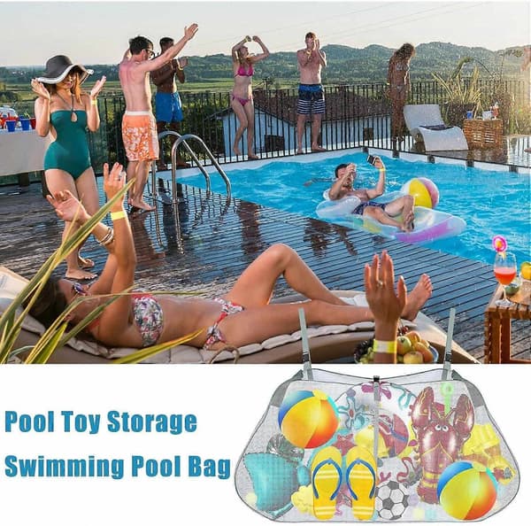Pool Float Nätförvaringsväska, Mesh Pool leksaksväska, leksaksförvaring för Pool, Pool Float Nätförvaringsväska med justerbara remmar, Vikbar Pool Float-Perfet Gray