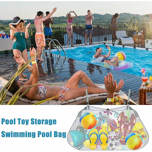 Pool Float Net Opbevaringspose, Mesh Pool legetøjspose, legetøjsopbevaring til pool, Pool Float Net Opbevaringspose med justerbare stropper, Foldbar Pool Float-Perfet Gray