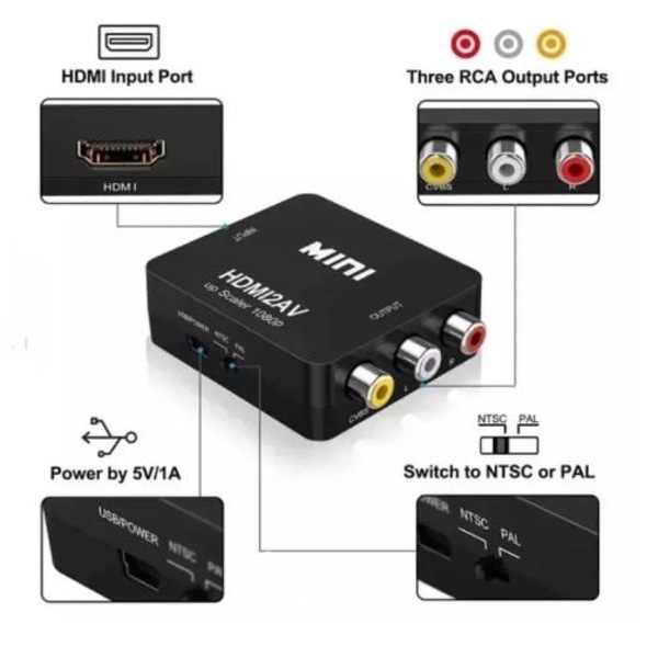 HDMI til RCA (AV) Adapter - Perfet Svart