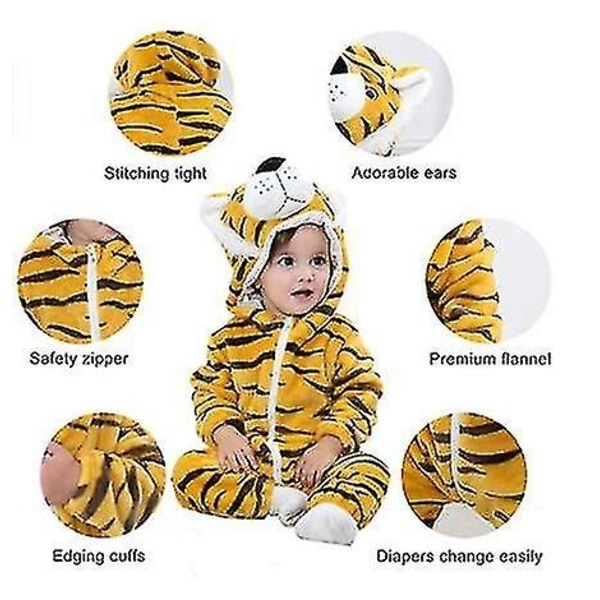 Unisex Baby Dyrekostyme Vinter Høst Flanell Hette Cosplay Jumpsuit-Perfet Tiger 90