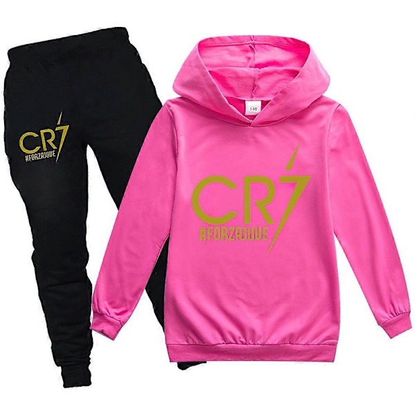 Pieces Cristiano Ronaldo Hoodie VM Nummer 7 Gave Fodboldstjerne Hoodie og Blå Bukser Sæt Piger Drenge Hættetrøje Trøje Børn - Perfekt Rose Pink 15-16years