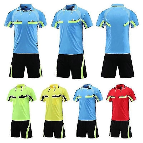 Dommer Fodbold Uniform Sæt Voksen Fodbold Uniform Lapel Dommertrøje Lomme Shorts Dommer Uniform - Perfekt Green 3XL-Height 180-185CM