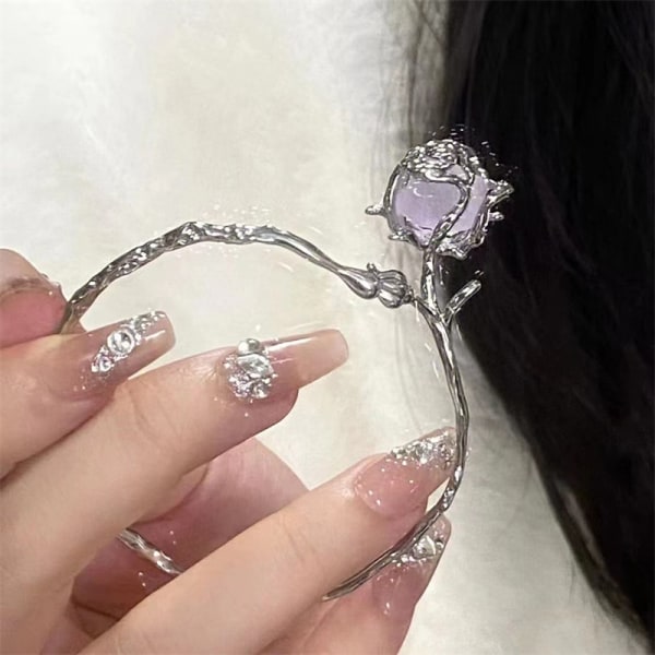 Irregular Purple Rose Armband Delicate Open Justerbar Armring - Perfet