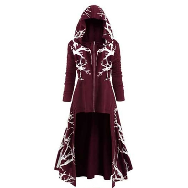 Halloween Cosplay Cape Hooded Coat Print Coat för vuxna - Perfet Wine red XXL