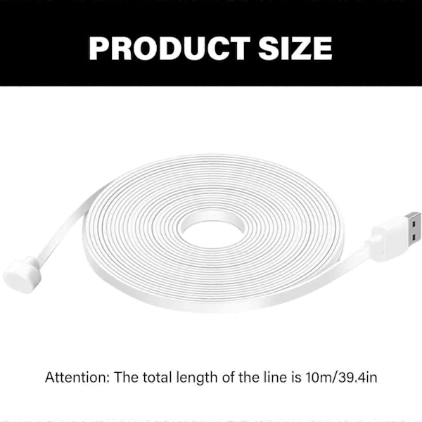 10 m Værbestandig Kamera Lader USB Utendørs Lang Ladekabel Rettvinklet USB Strømkabel Enkel å Bruke-Perfekt