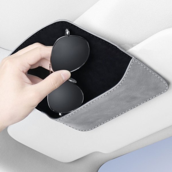 Solglasögonhållare för bil Solskydd, Glasögon Bil Visir Clips Förvaring Glasögon Organizer Case, PU Läder Glasögon Hållare- Perfet Gray