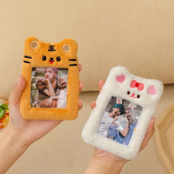 Bear Plush Photocard Holder Photo Keychain Bag anheng - Perfet Pink