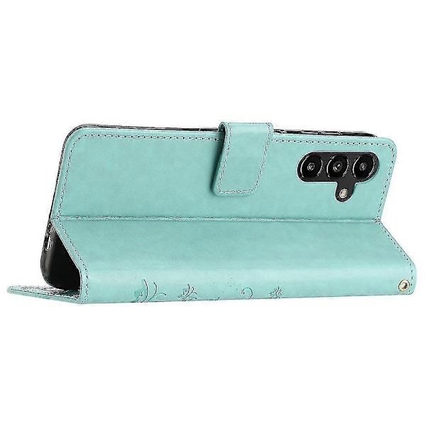 Kompatibel med Samsung Galaxy A55 5G Sommerfugl Læder Etui Telefon Cover med Stand Wallet-Perfet Baby Blue