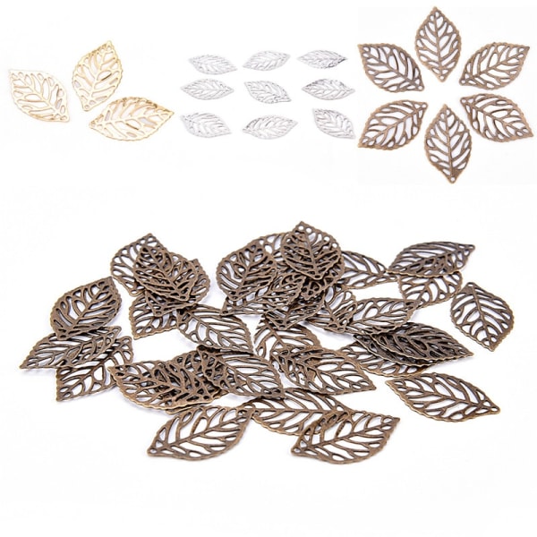 100 st charm filigran ihåliga blad hänge gör det själv smycken - Perfet Bronze 100pcs